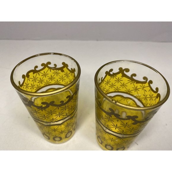 Vtg Moroccan Style Tea Glasses Yellow and Gold Set of 2 Persian Turkish Cordial - Picture 7 of 11